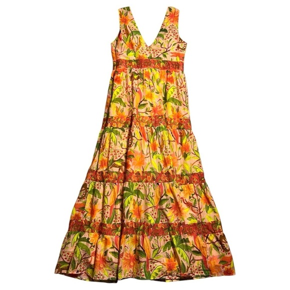 Farm Rio Orange Tropical Tiered Maxi Dress Women’s XS - Picture 8 of 8